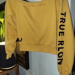 TRUE RELIGION Off-Shoulder Merigold Black Cropped Sweatshirt XS